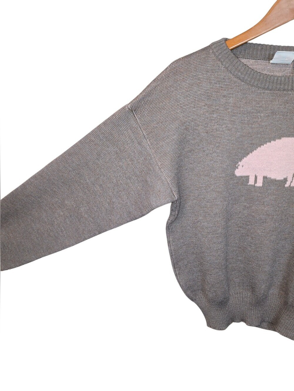 Vintage J.G. Hook 100% Wool Pig Sweater Intarsia Farmhouse Cottagecore Tan Pink - Picture 4 of 8